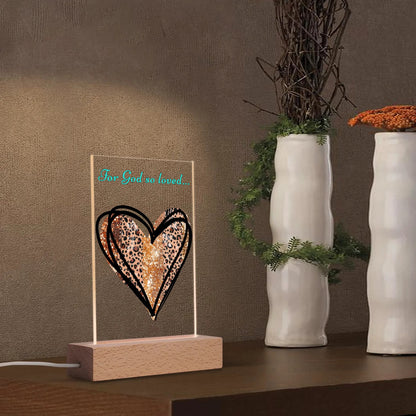 For God So Loved - Rectangular LED Acrylic Night Light with Wooden Base