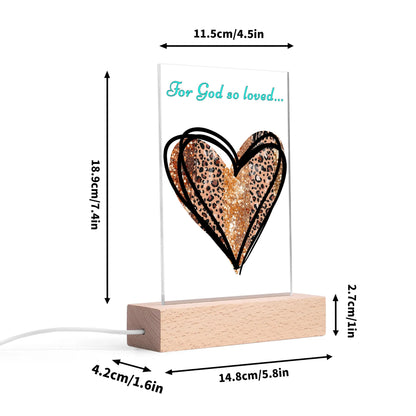 For God So Loved - Rectangular LED Acrylic Night Light with Wooden Base