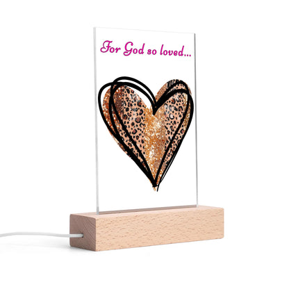 For God So Loved - Rectangular LED Acrylic Night Light with Wooden Base