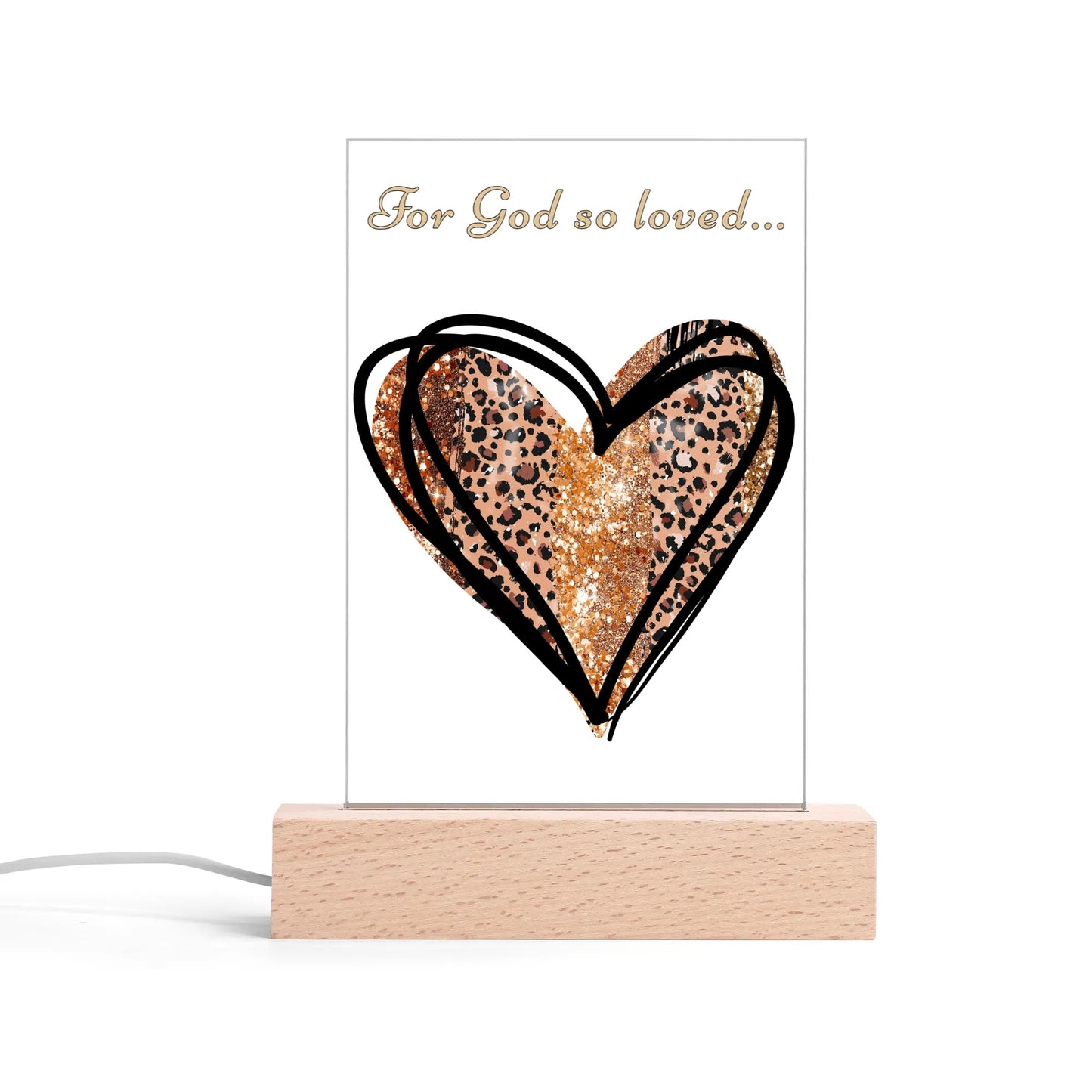 For God So Loved - Rectangular LED Acrylic Night Light with Wooden Base