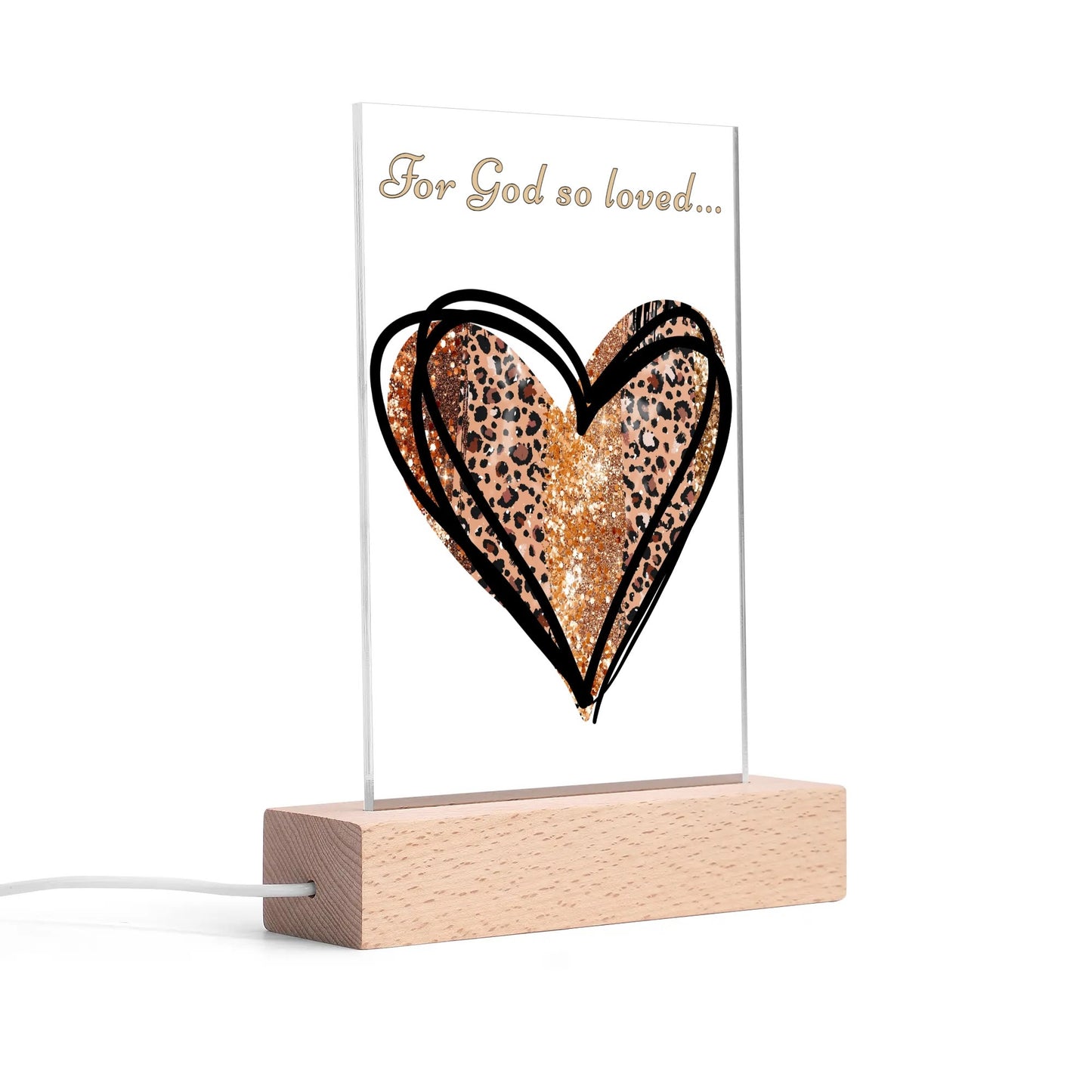 For God So Loved - Rectangular LED Acrylic Night Light with Wooden Base