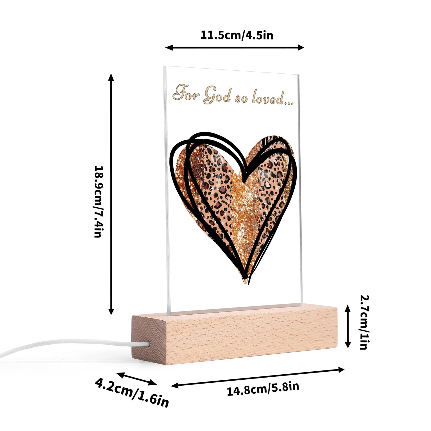 For God So Loved - Rectangular LED Acrylic Night Light with Wooden Base