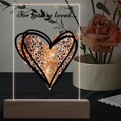 For God So Loved - Rectangular LED Acrylic Night Light with Wooden Base