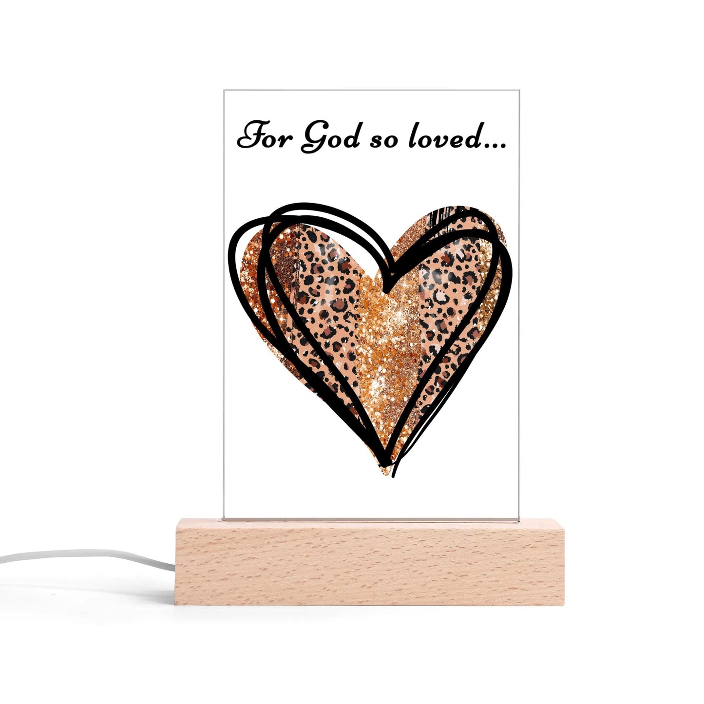 For God So Loved - Rectangular LED Acrylic Night Light with Wooden Base