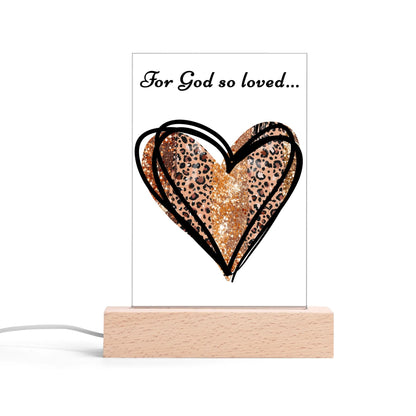 For God So Loved - Rectangular LED Acrylic Night Light with Wooden Base