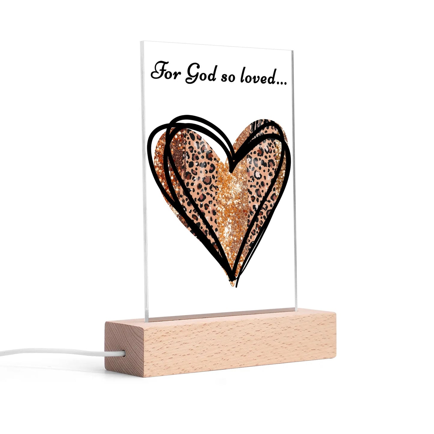 For God So Loved - Rectangular LED Acrylic Night Light with Wooden Base