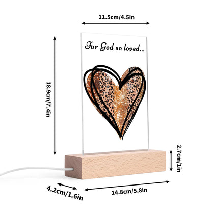 For God So Loved - Rectangular LED Acrylic Night Light with Wooden Base