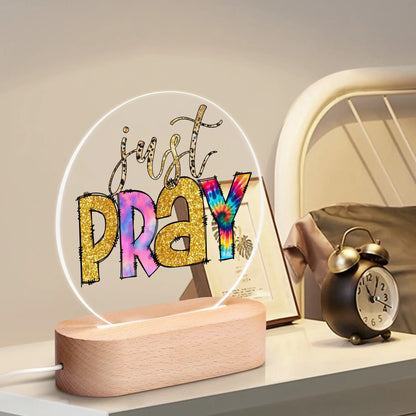 Colourful Christian - Round LED Acrylic Night Light with Wooden Base