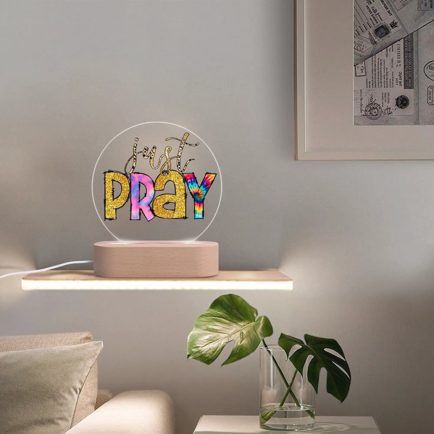 Colourful Christian - Round LED Acrylic Night Light with Wooden Base