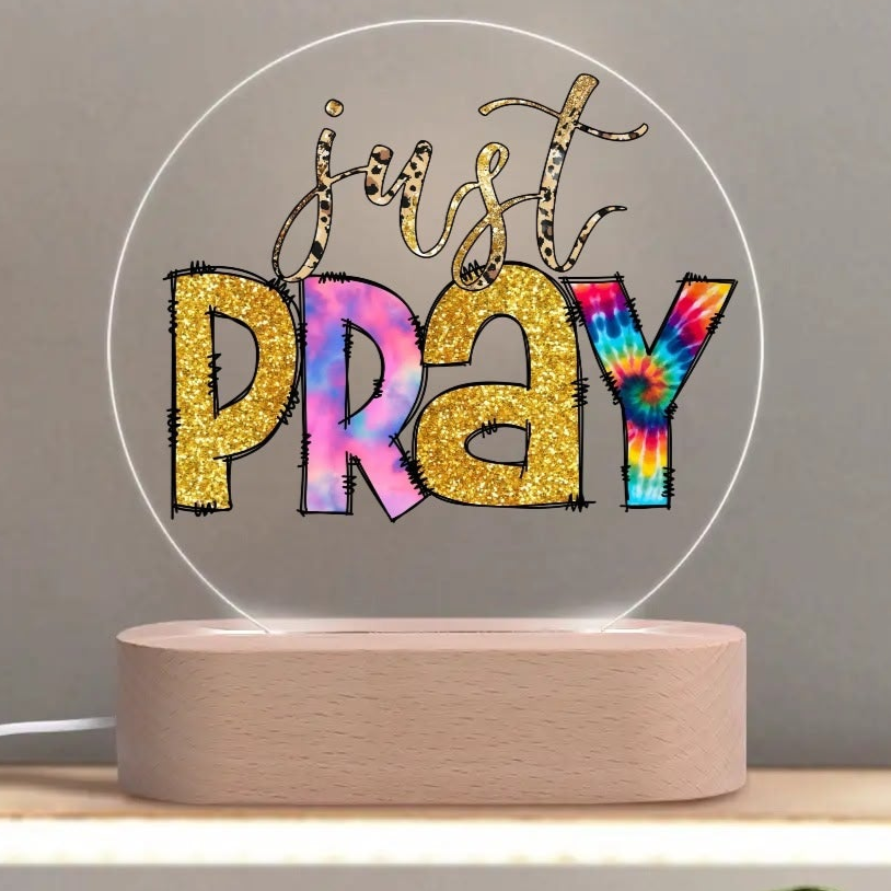 Colourful Christian - Round LED Acrylic Night Light with Wooden Base