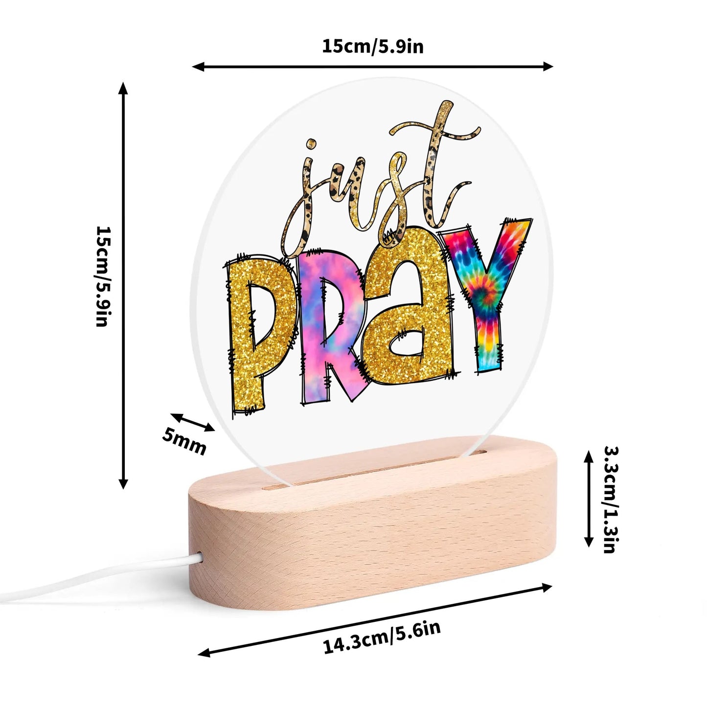 Colourful Christian - Round LED Acrylic Night Light with Wooden Base