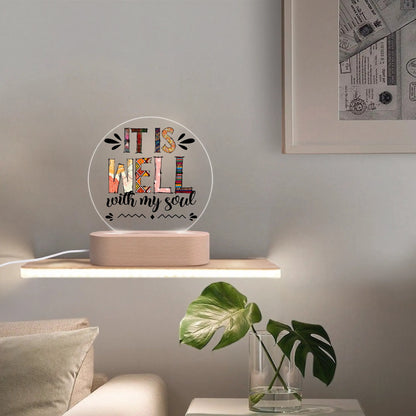 Colourful Christian - Round LED Acrylic Night Light with Wooden Base