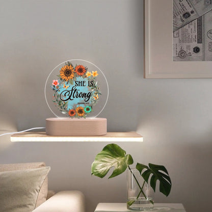 Colourful Christian - Round LED Acrylic Night Light with Wooden Base