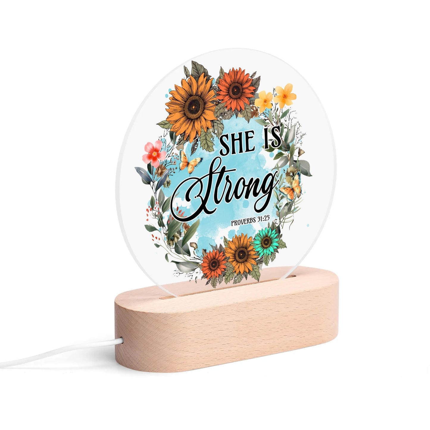 Colourful Christian - Round LED Acrylic Night Light with Wooden Base