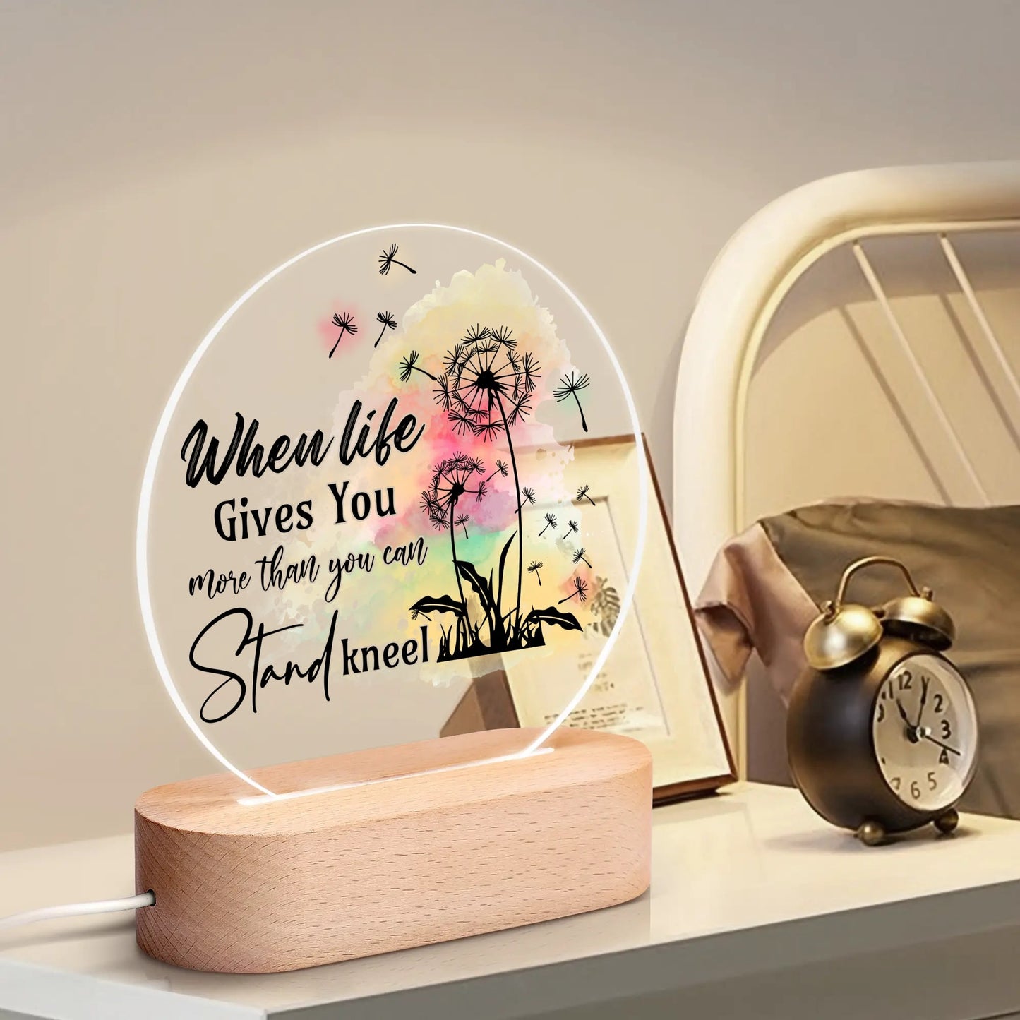 Colourful Christian - Round LED Acrylic Night Light with Wooden Base