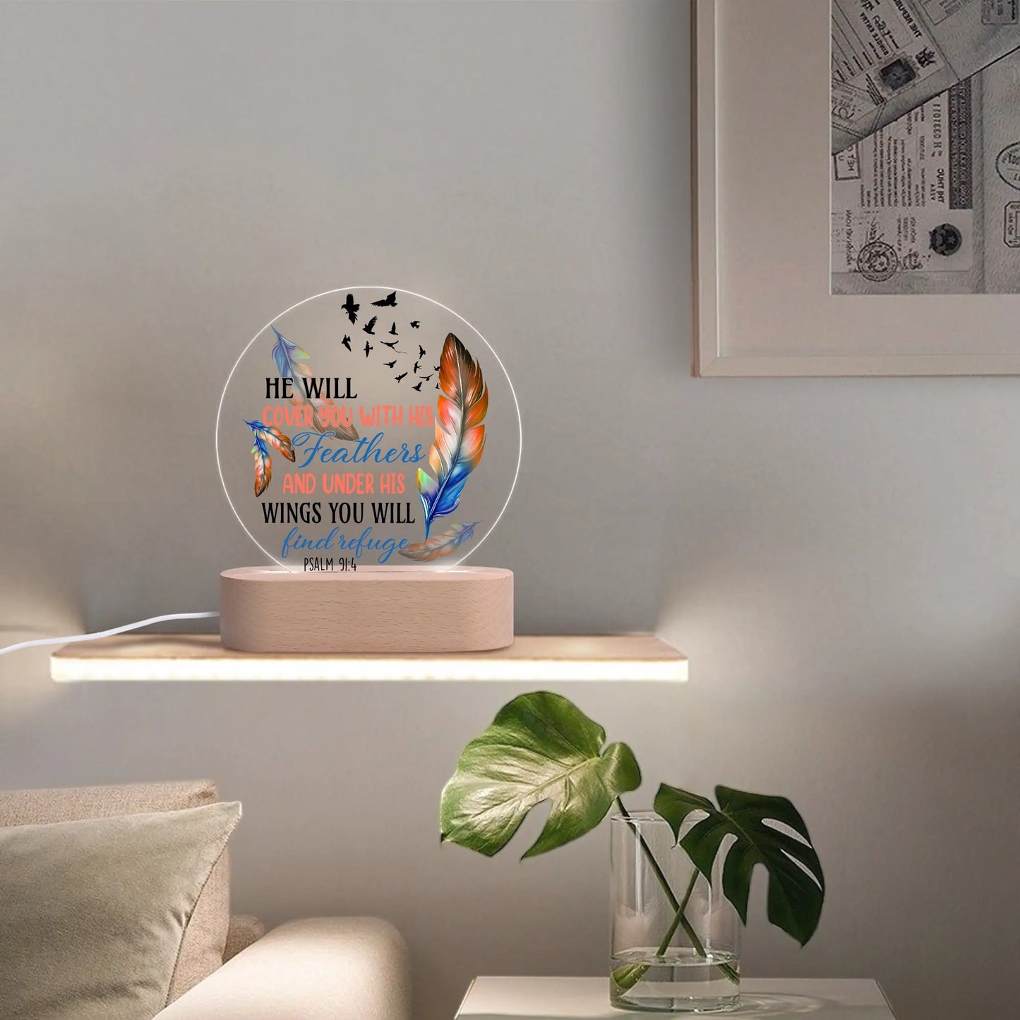 Colourful Christian - Round LED Acrylic Night Light with Wooden Base