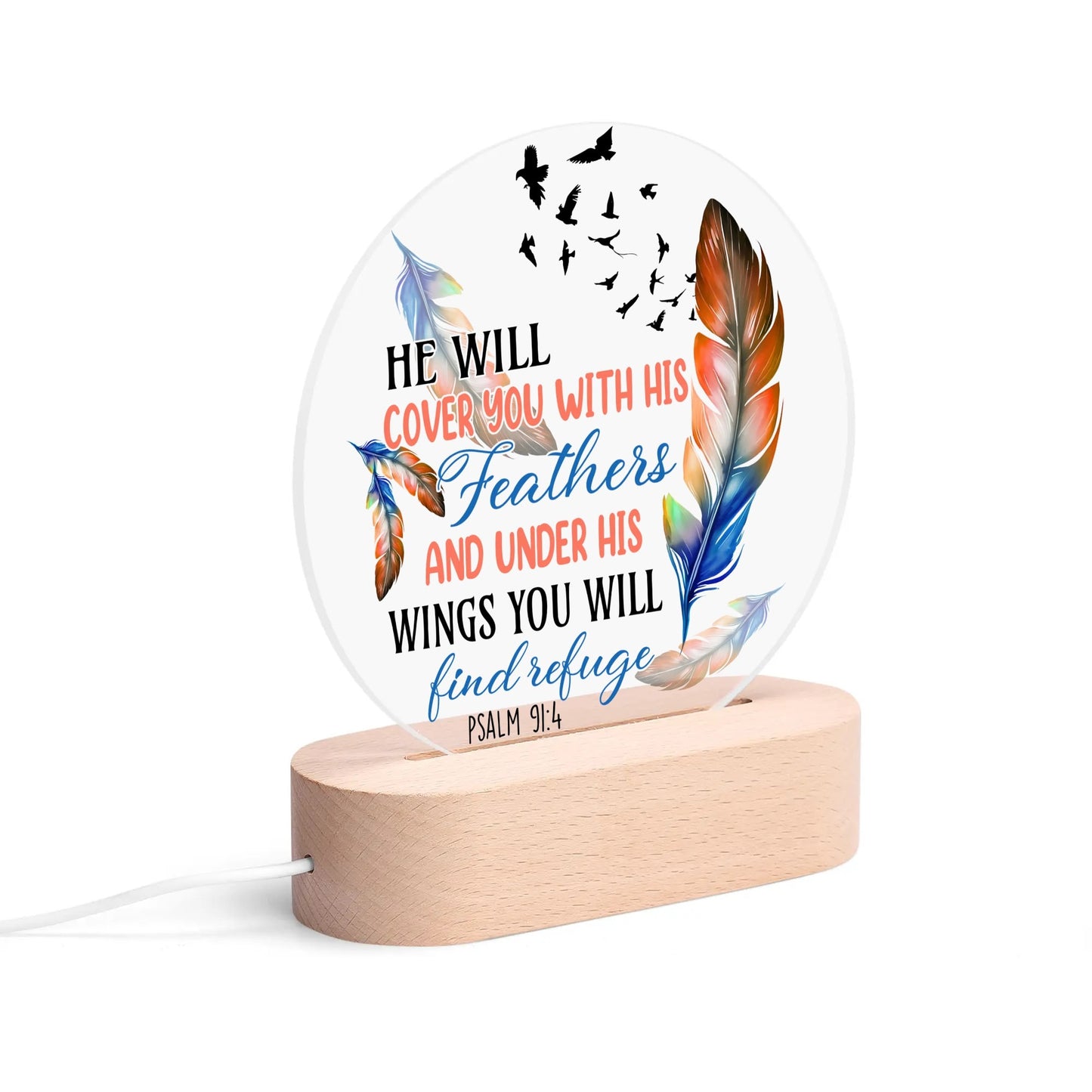 Colourful Christian - Round LED Acrylic Night Light with Wooden Base