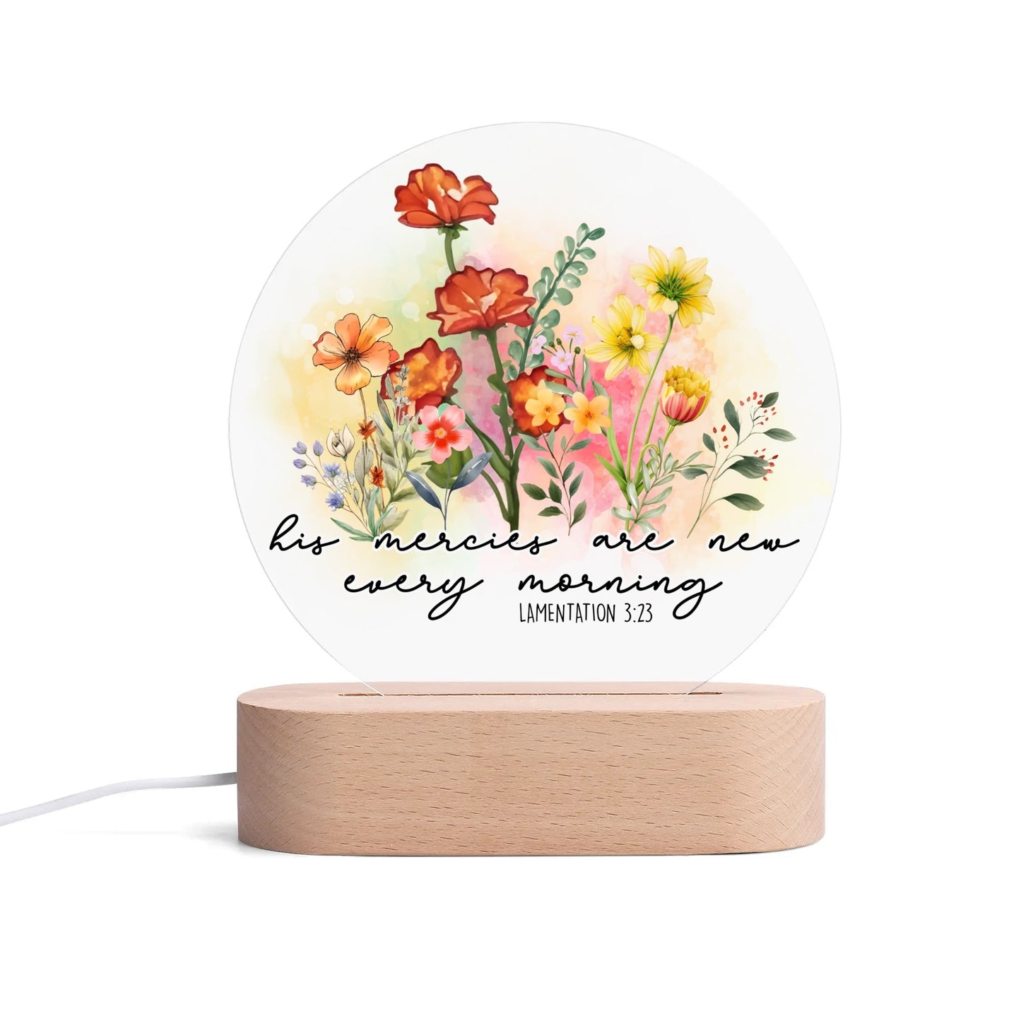 Colourful Christian - Round LED Acrylic Night Light with Wooden Base