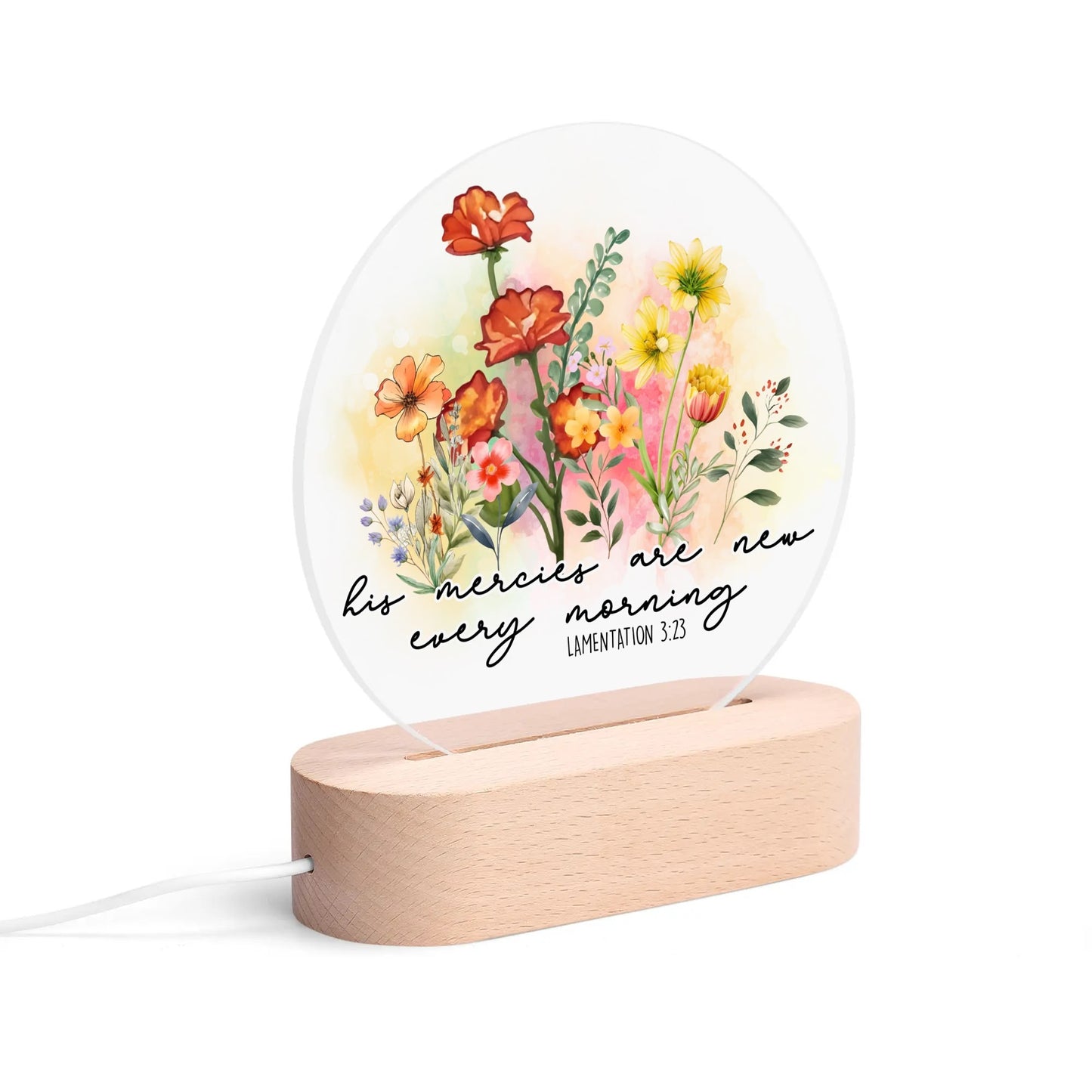 Colourful Christian - Round LED Acrylic Night Light with Wooden Base