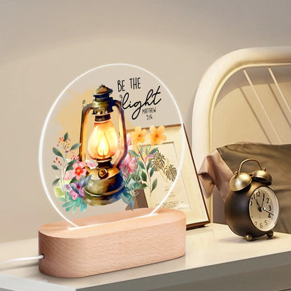 Colourful Christian - Round LED Acrylic Night Light with Wooden Base