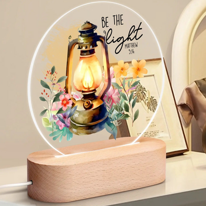 Colourful Christian - Round LED Acrylic Night Light with Wooden Base