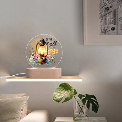 Colourful Christian - Round LED Acrylic Night Light with Wooden Base