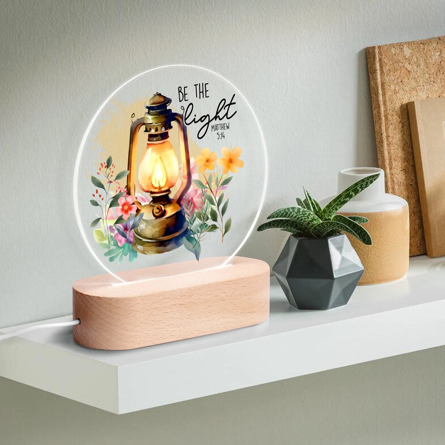 Colourful Christian - Round LED Acrylic Night Light with Wooden Base