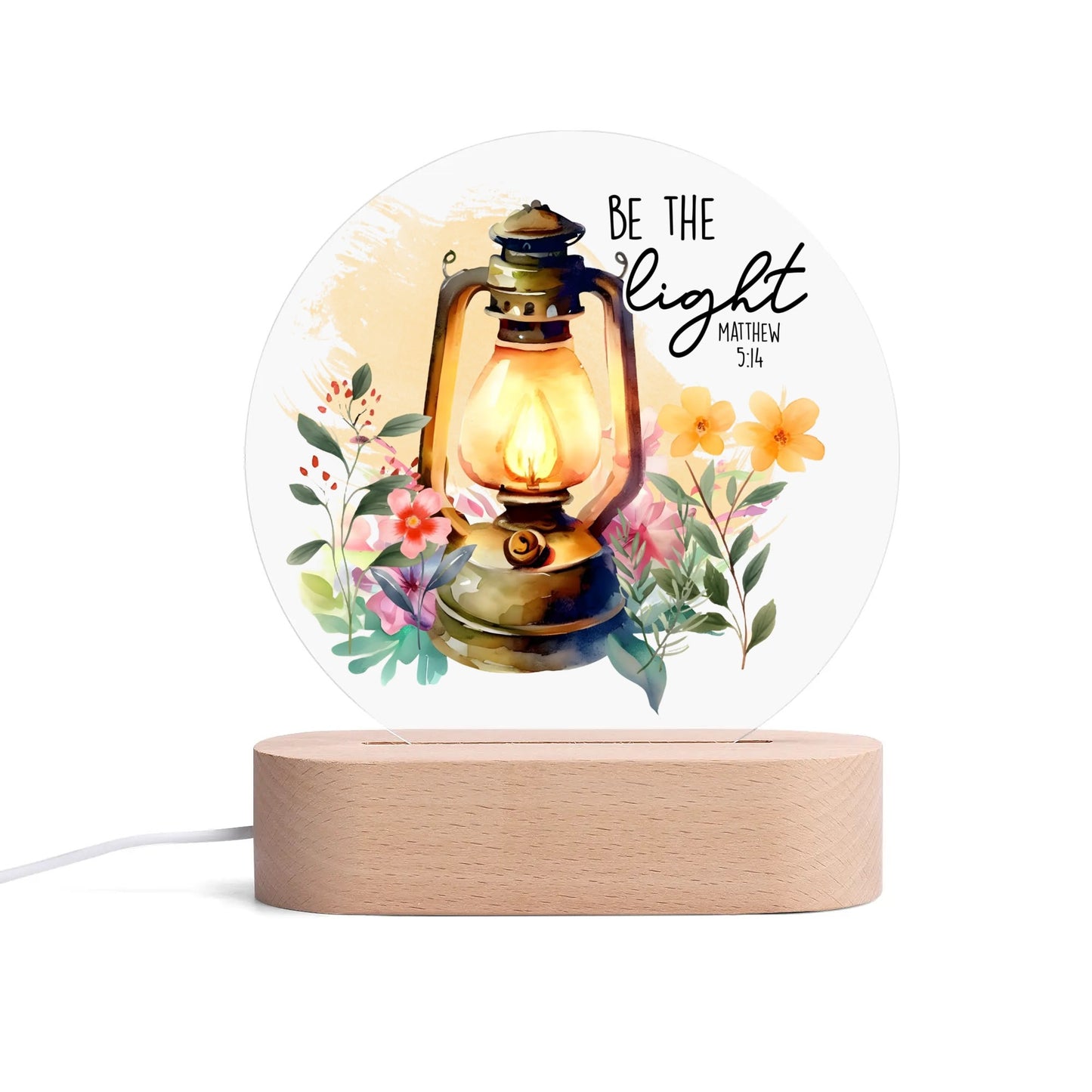 Colourful Christian - Round LED Acrylic Night Light with Wooden Base