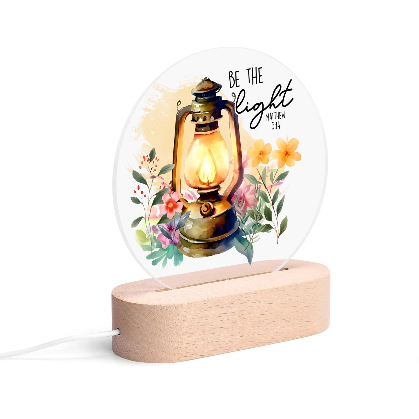 Colourful Christian - Round LED Acrylic Night Light with Wooden Base