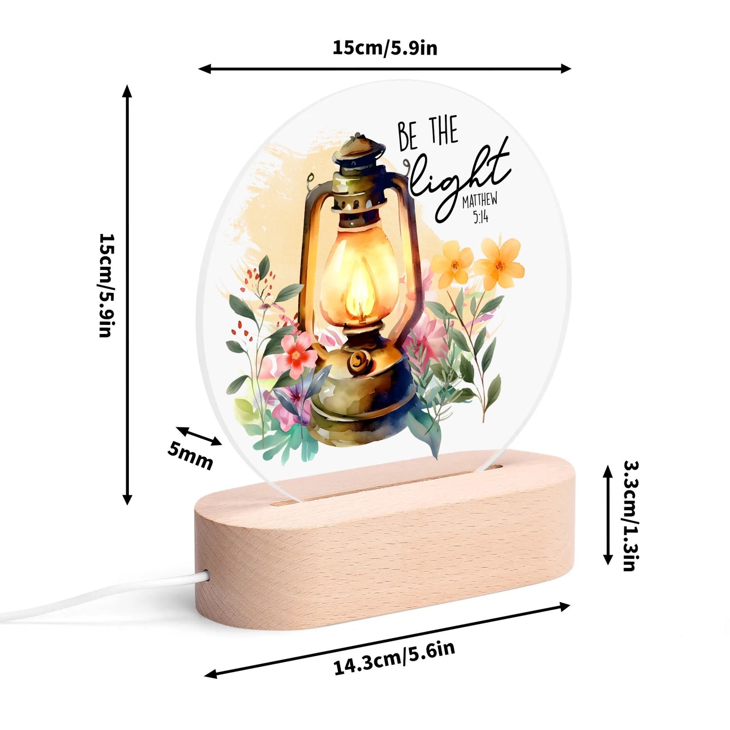 Colourful Christian - Round LED Acrylic Night Light with Wooden Base