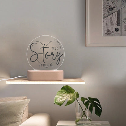 Christian Inspiration Words - Round LED Acrylic Night Light with Wooden Base