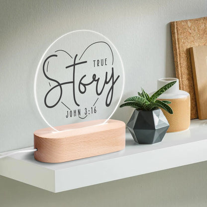 Christian Inspiration Words - Round LED Acrylic Night Light with Wooden Base