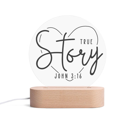 Christian Inspiration Words - Round LED Acrylic Night Light with Wooden Base