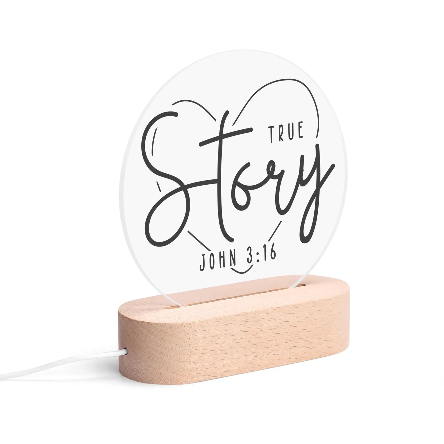 Christian Inspiration Words - Round LED Acrylic Night Light with Wooden Base