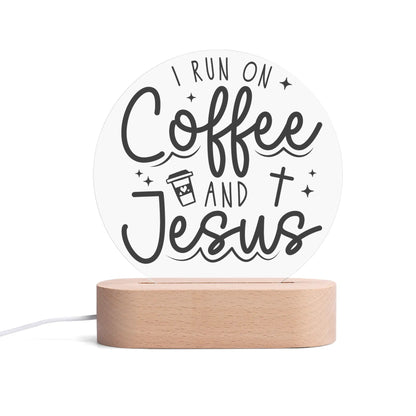 Christian Inspiration Words - Round LED Acrylic Night Light with Wooden Base