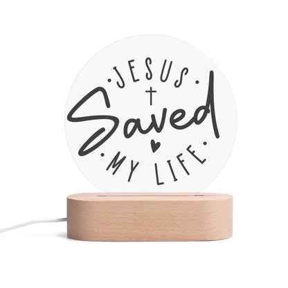 Christian Inspiration Words - Round LED Acrylic Night Light with Wooden Base