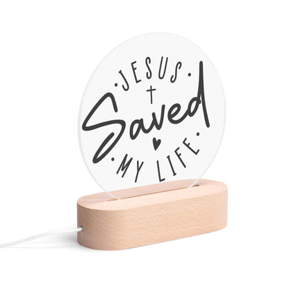 Christian Inspiration Words - Round LED Acrylic Night Light with Wooden Base