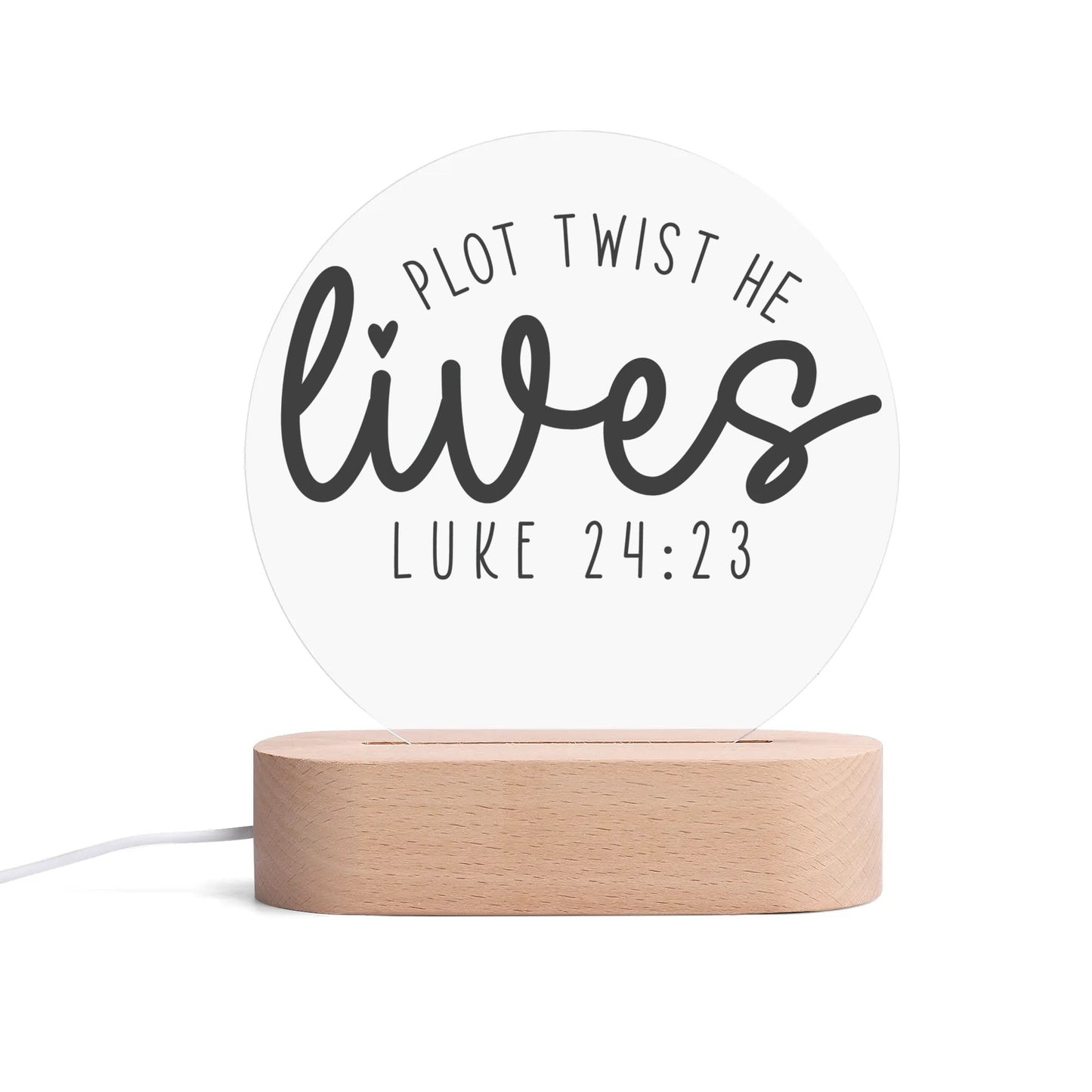 Christian Inspiration Words - Round LED Acrylic Night Light with Wooden Base