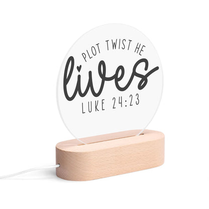 Christian Inspiration Words - Round LED Acrylic Night Light with Wooden Base