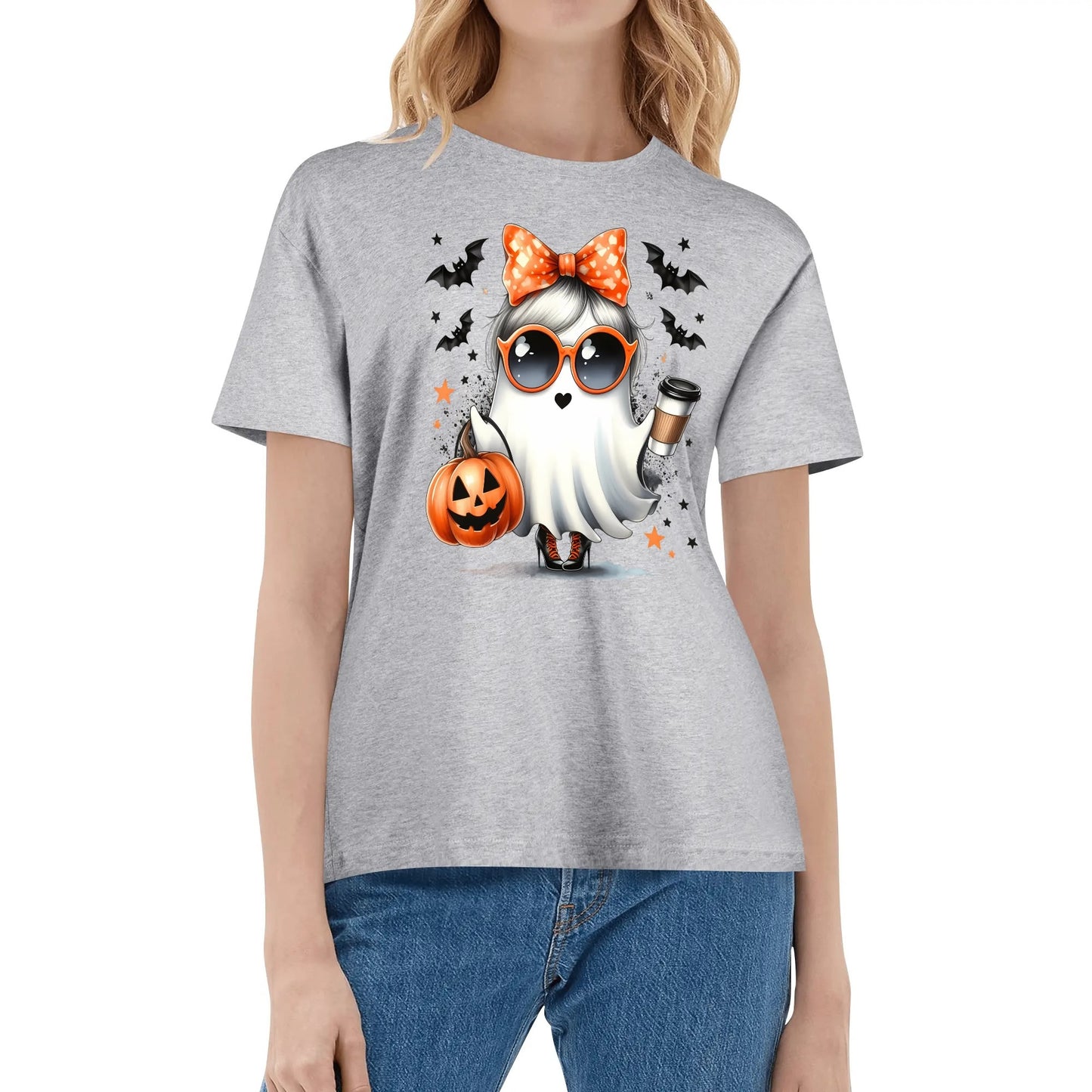 Boojie Halloween Ghost - Womens Super Soft 100% Cotton T-Shirts