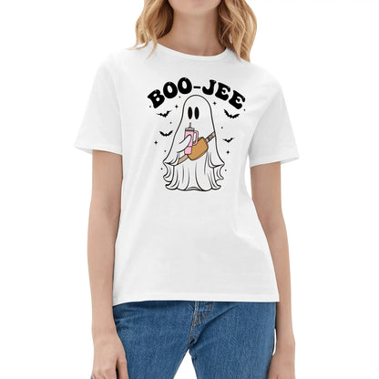 BOO-Jee Ghost - Womens Super Soft 100% Cotton T-Shirts - Fun Halloween Tee