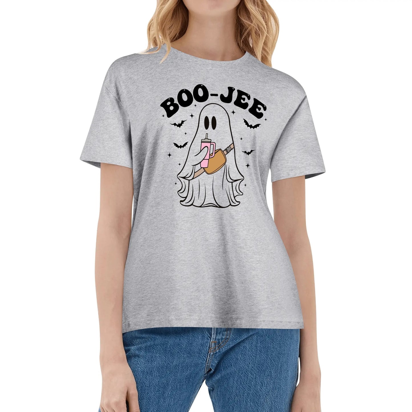 BOO-Jee Ghost - Womens Super Soft 100% Cotton T-Shirts - Fun Halloween Tee