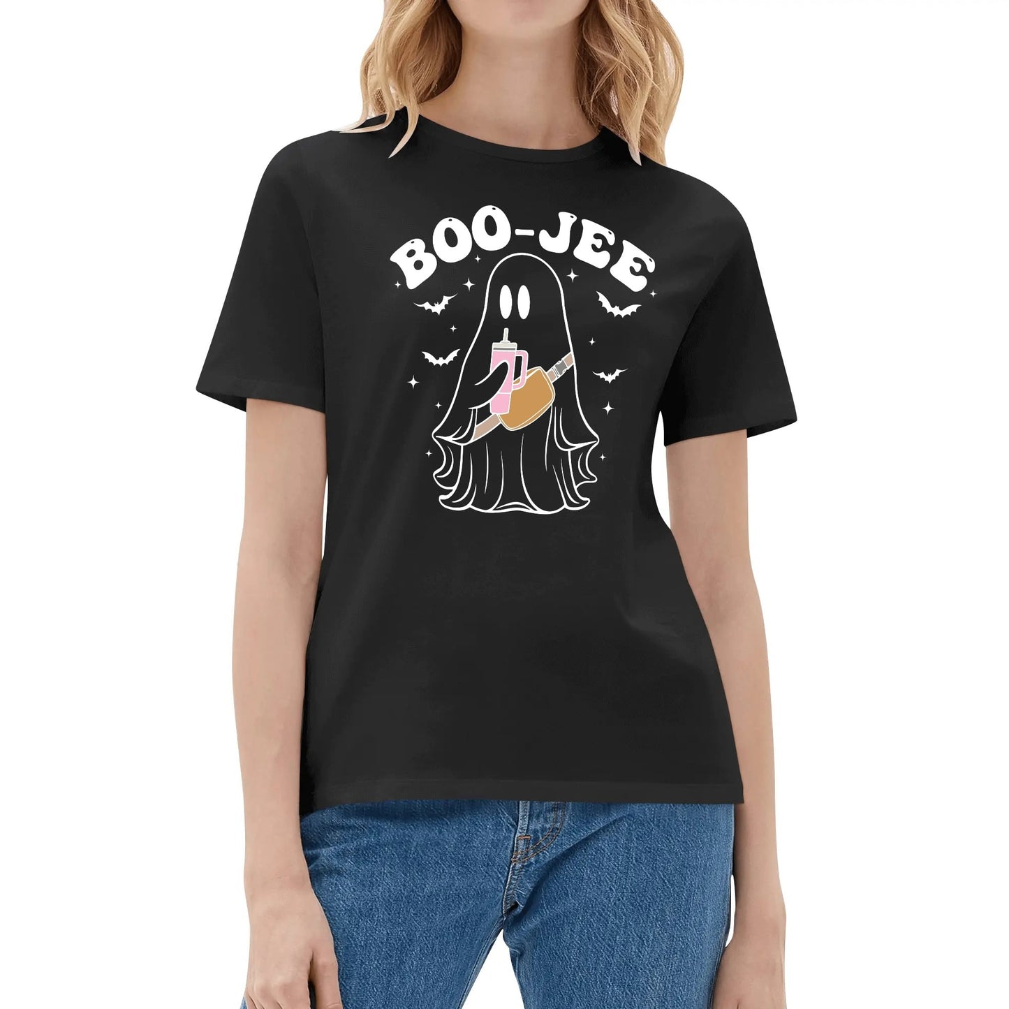 BOO-Jee Ghost - Womens Super Soft 100% Cotton T-Shirts - Fun Halloween Tee