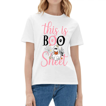 This is BOO Sheet - Womens Super Soft 100% Cotton T-Shirts - Funny Halloween Ghost Tee