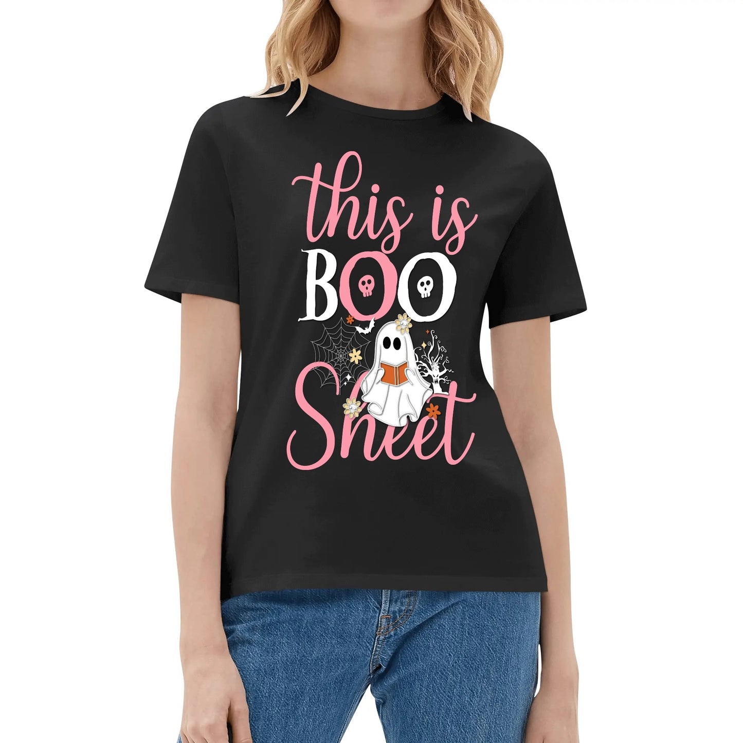 This is BOO Sheet - Womens Super Soft 100% Cotton T-Shirts - Funny Halloween Ghost Tee