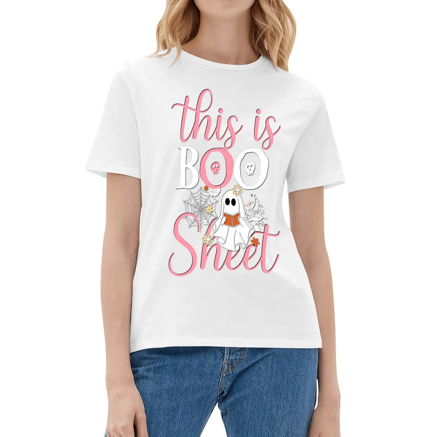 This is BOO Sheet - Womens Super Soft 100% Cotton T-Shirts - Funny Halloween Ghost Tee