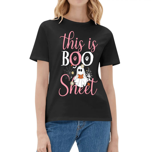 This is BOO Sheet - Womens Super Soft 100% Cotton T-Shirts - Funny Halloween Ghost Tee