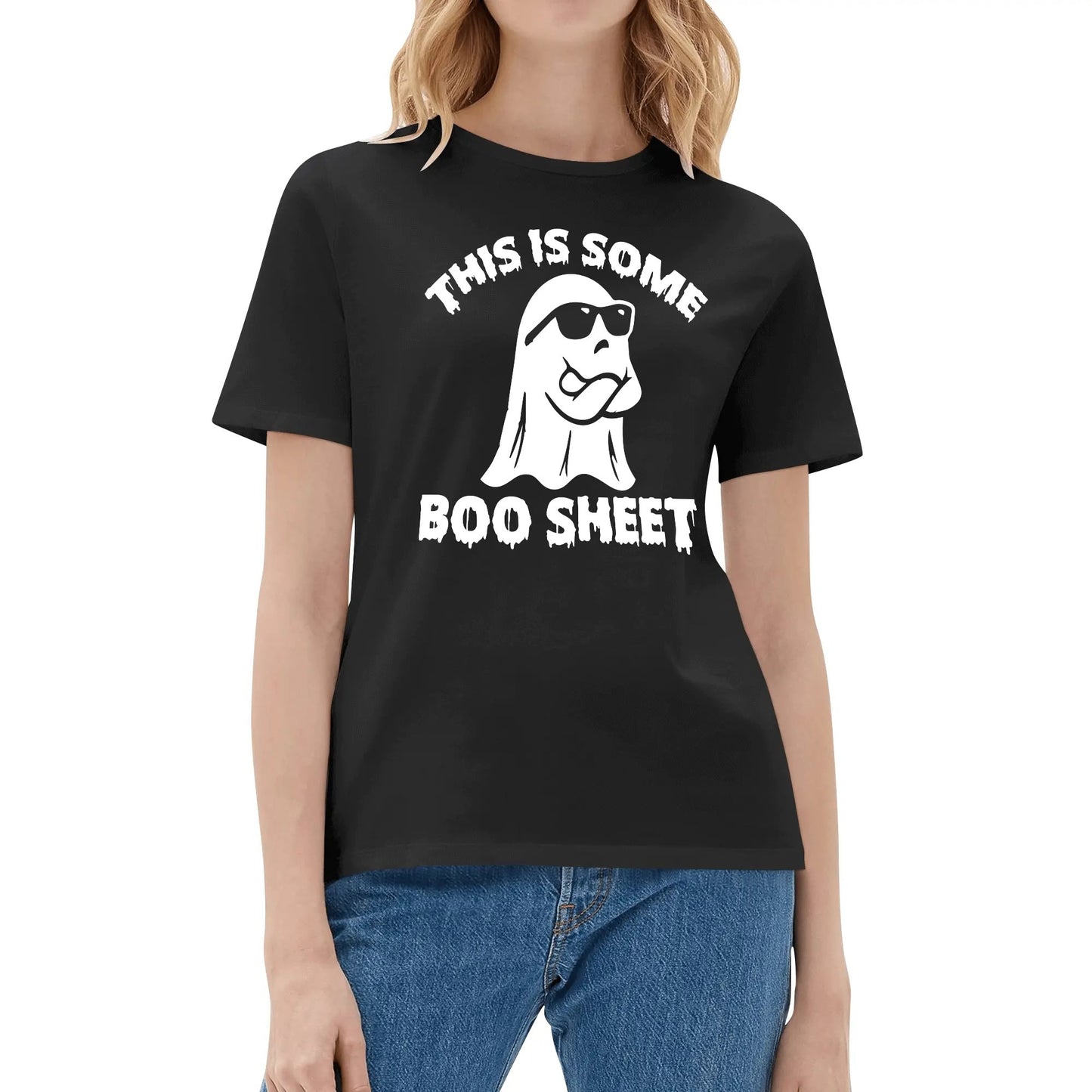 This Is Some Boo Sheet - Womens Super Soft 100% Cotton T-Shirts - Funny Halloween Ghost Tee