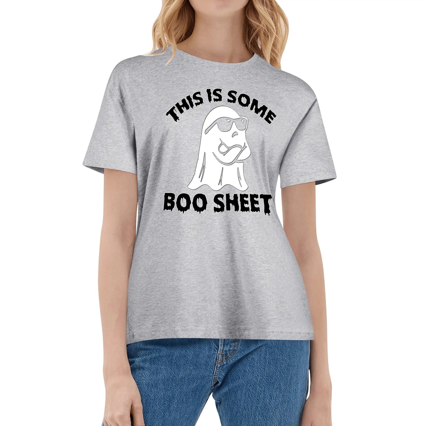 This Is Some Boo Sheet - Womens Super Soft 100% Cotton T-Shirts - Funny Halloween Ghost Tee