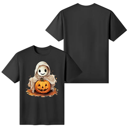 Cute Ghost & Pumpkin - Womens Super Soft 100% Cotton T-Shirts - Fun Halloween Tee